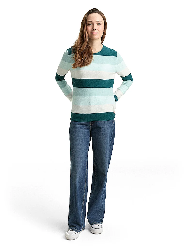 Tom Tailor Pull Knit Structured Striped Green Mint White Stripe S Femme 2